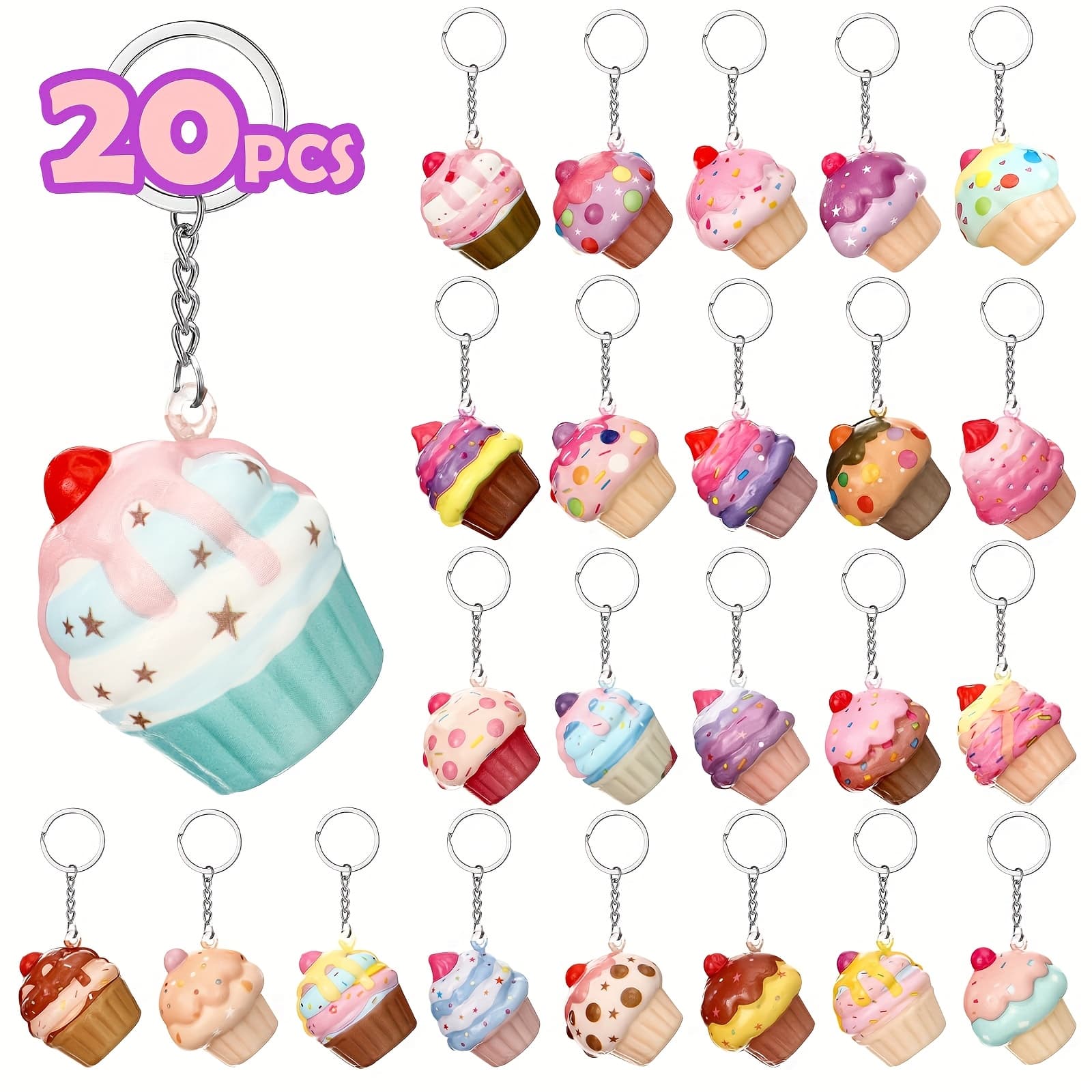 TEMU 20 Pack Ice-cream Keychains Set::slow-rise (individually Wrapped)small Foam Squishies Toys Ice-cream Shape Toy Squeeze Sensory Fidget Toys Cute Cartoon Key Rings For Kids' Parties & Goodie Bags