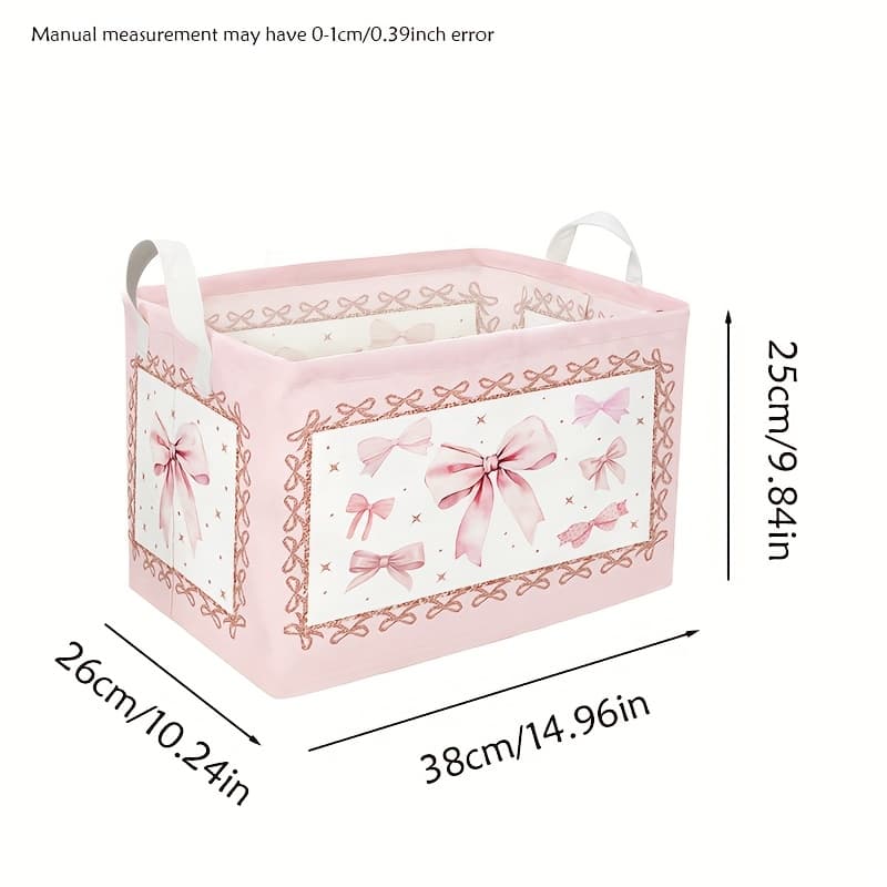TEMU Pink Bow Storage Basket Bin With Handle Large Fabric Storage Box For Home Office Organizer Decor, Laundry Baskets