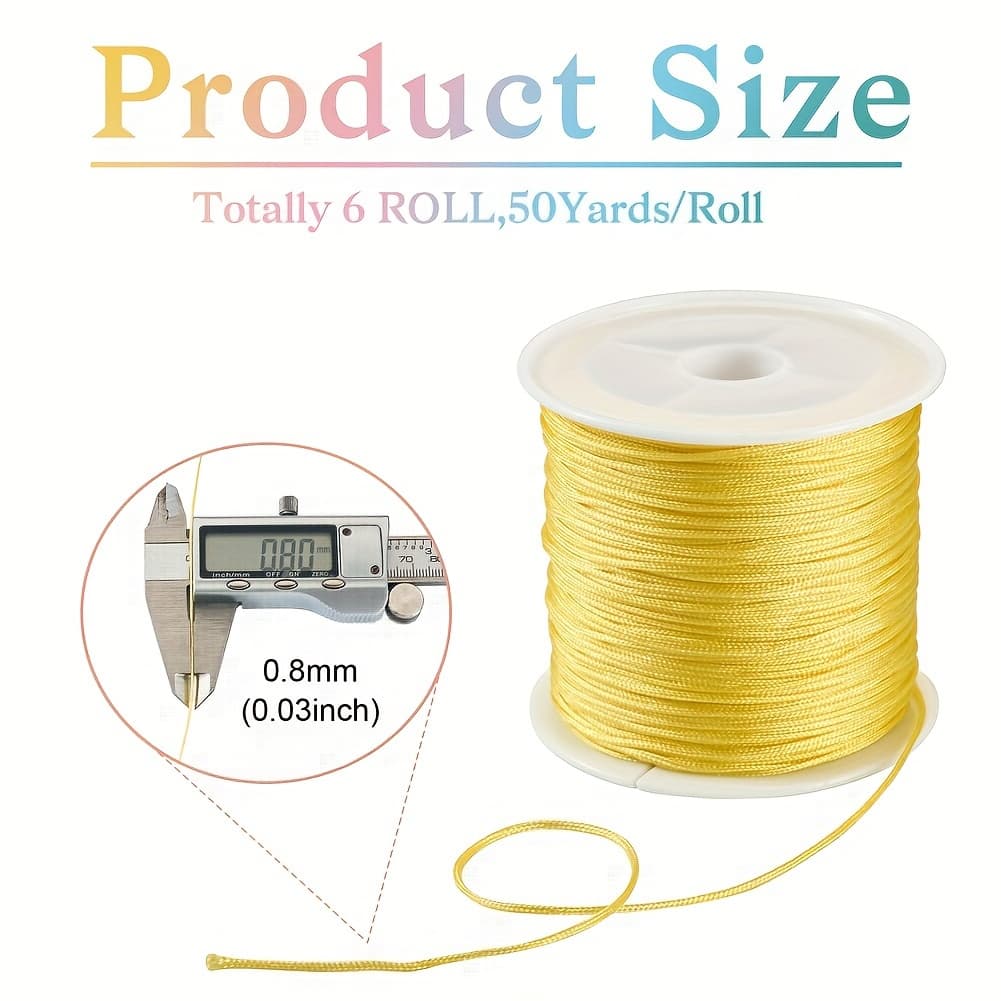 TEMU 6 Rolls 6 Colors Nylon Chinese Knot Cord, Nylon Jewelry Cord For Jewelry Making, Mixed Color, 0.8mm, 50 Yards/roll, 1 Roll/color, For Earrings Necklace Bracelet Making, Decoration