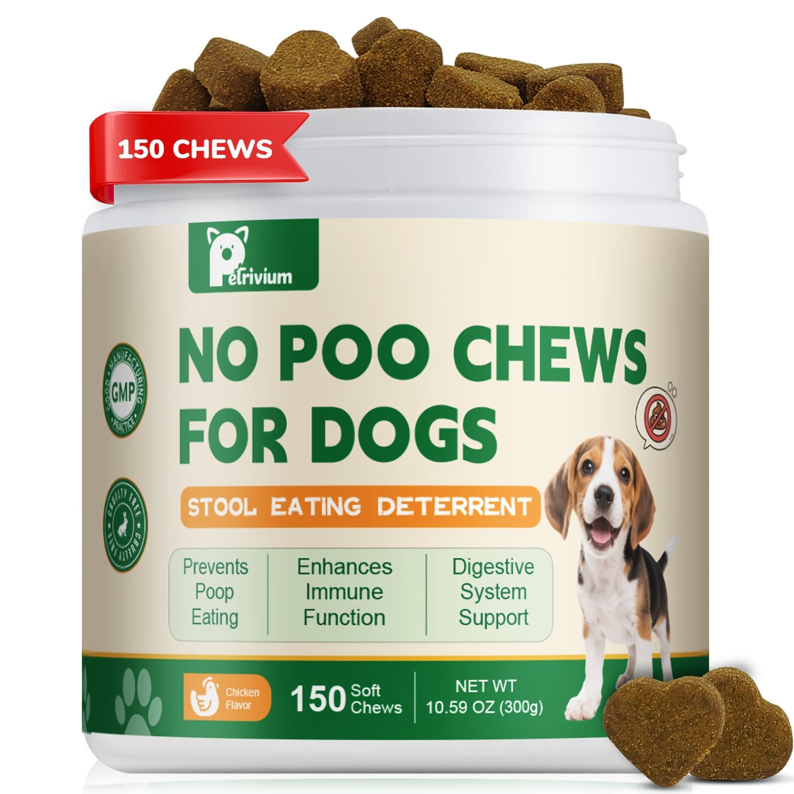 TEMU 150 Chews Chews For Dogs, Coprophagia Deterrent For Dogs - Poop Eating- Stool Eating Deterrent With Probiotics, Digestive Enzymes, Pumpkin Powder For Digestive Health And Breath Aid