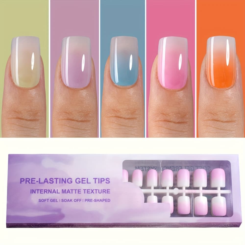 TEMU 150pcs Soft Gel French Gradient False Nail Patches, 5 Macaron Trendy Colors From, Suitable For Women's Holiday Parties, Diy Nail Decorations