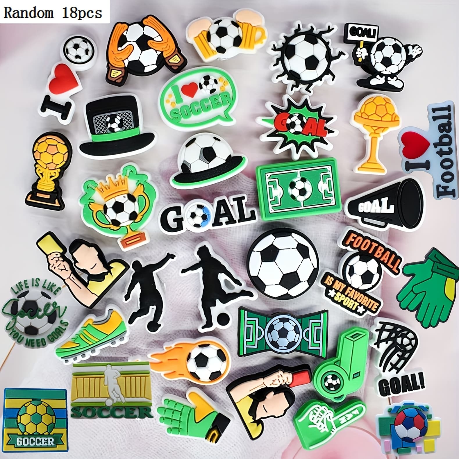TEMU Random 18pcs/set Soccer Football Series Shoe Decoration Charms For Clogs Jigs, Bubble Slides, Sandals, Diy Shoe Accessories For Holiday Gift, Party Favors