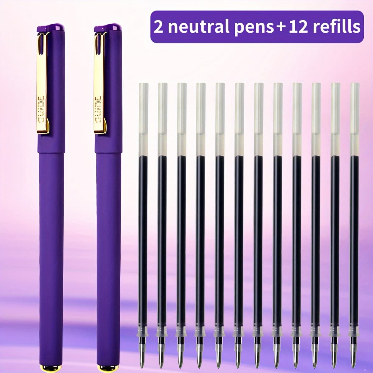 TEMU Wqn 2 Pens + 12 Refills High Quality Matte Purple Gel Pen 0.7mm Refills Stable Writing Large Capacity Continuous Ink Daily Use Refillable Refill Set School Supplies Back To
