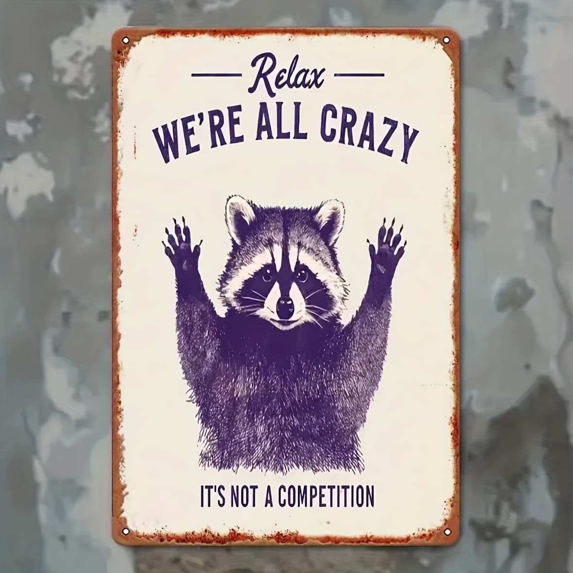 TEMU 2d Flat - Relax, All Crazy" Raccoon Wooden Wall Art - Vintage Valentine's Day Decor, Humorous Wooden Sign For Home Or Office, 2d, Perfect For Room Decoration