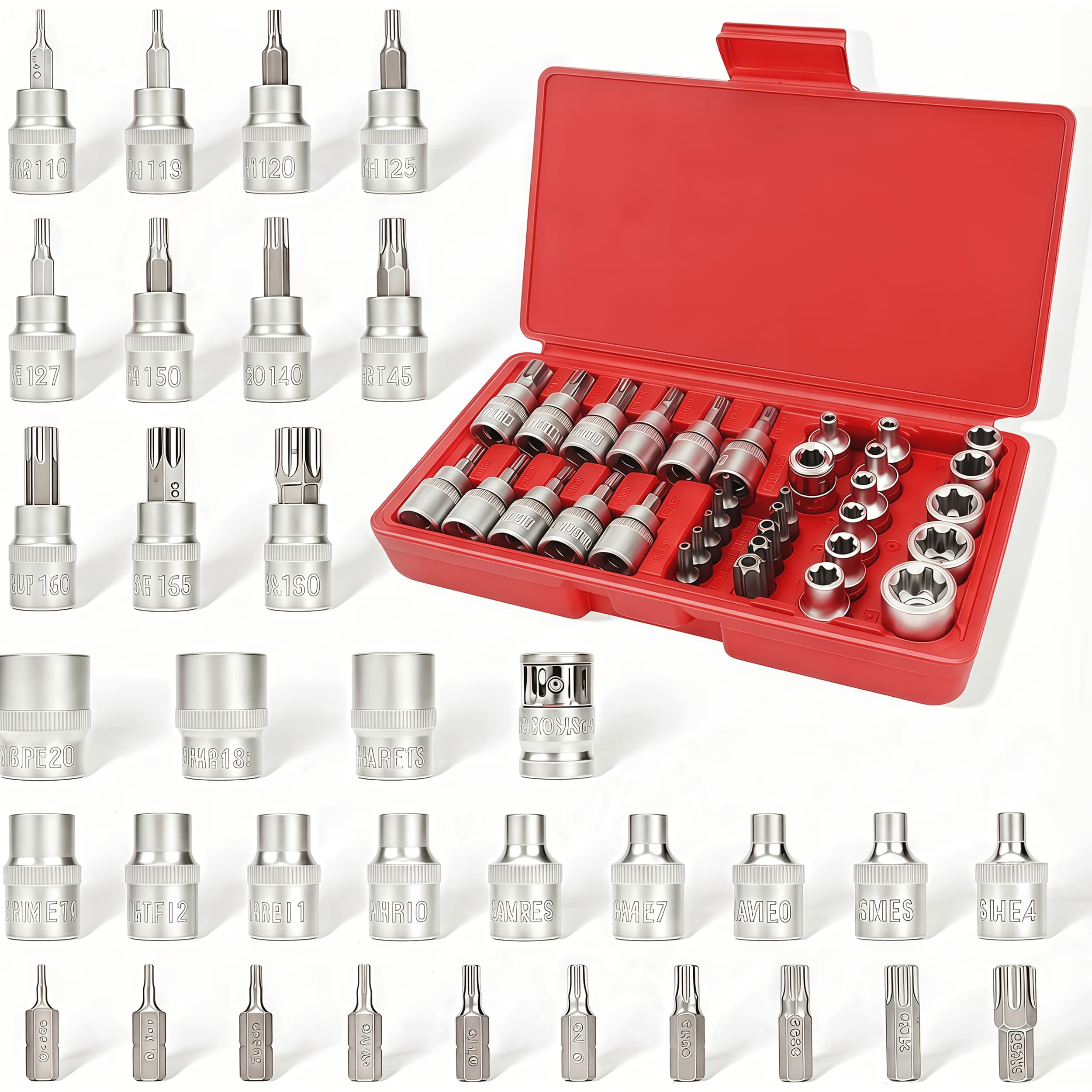 TEMU 34pcs Torx Bit Socket And E-torx Star Socket Set 1/4" 3/8" 1/2" Drive Male Female E-torx Security Bits Handheld Tool