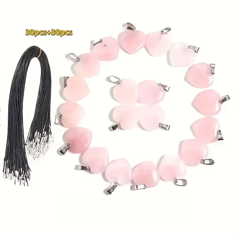 TEMU 60pcs Pink Artificial Pendants With Black Necklace - Ideal For , Watches & Accessories - Perfect Valentine's Day, , Halloween Gift (30pcs Heart Pendants + 30pcs Necklaces)