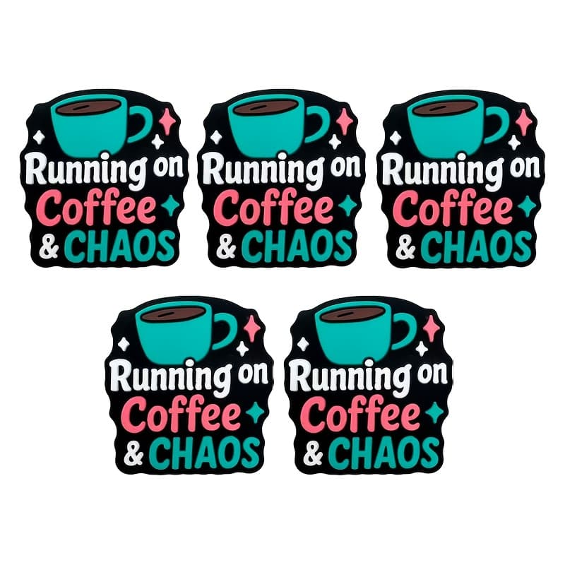 TEMU 5pcs Running On Coffee Silicone Beads - Funny Coffee Cup Charm Beads With Design, Compatible For Keychains, Bracelets, Necklaces - Gift For , Crafters (valentine's Day)