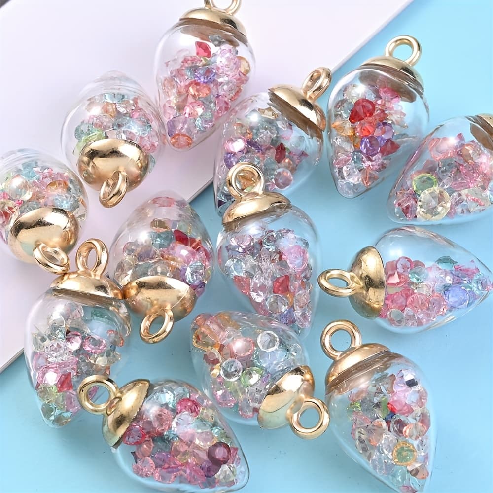 TEMU 10pcs 14×25mm Random Color Water Drop Glass Charms For Bracelets Necklaces Mobile Phone Pendants Keychains And Home Bedroom Decoration Additions