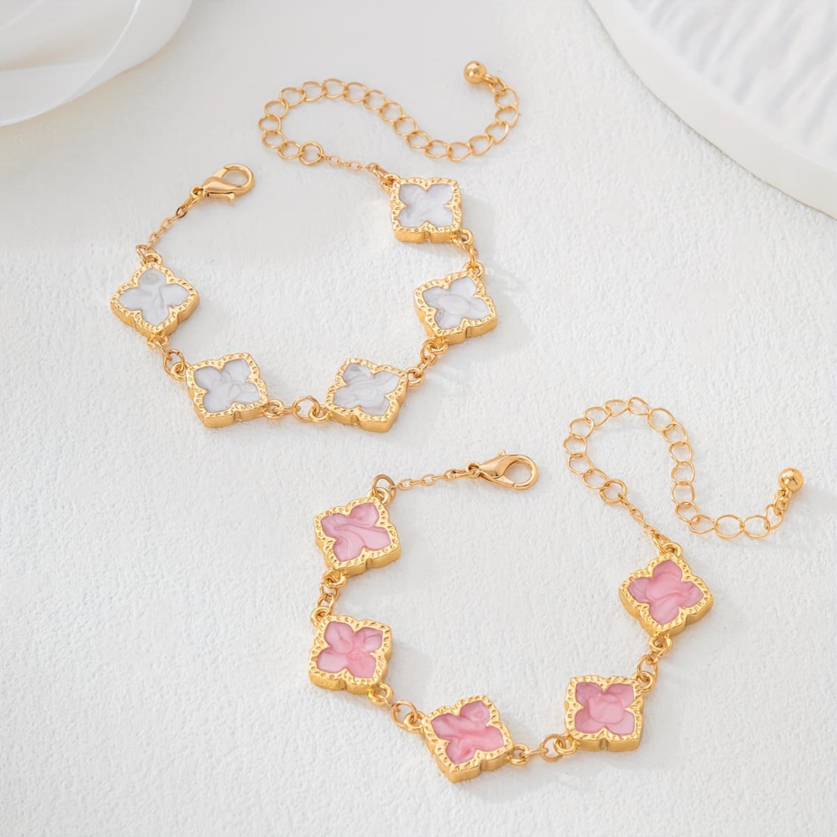 TEMU A Set Of Ins-style Minimalist Geometric Clover Enamel Drop Bracelets For Women, Suitable For Daily Wear, , And Parties