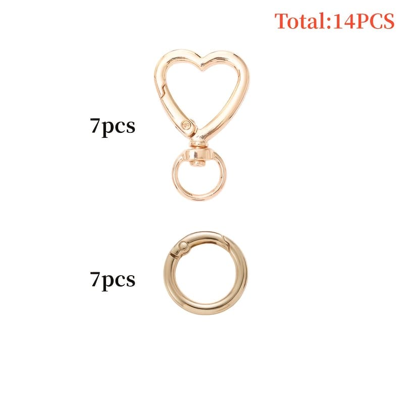 TEMU 14pcs Heart-shaped Metal Keychains (7 Heart-shaped Springs And 7 Opening Rings) - Heavy Duty Opening Design Rotating Closure, Elegant Metal End Suitable For Keychains, Wedding Gifts