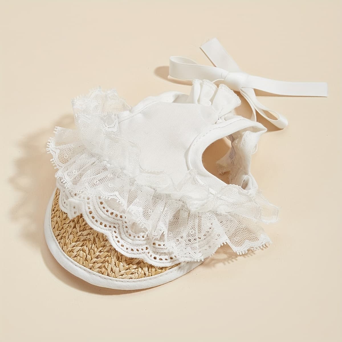 TEMU Summer Pet Sunshade Hat Adjustable Elastic Hat Fashionable And Versatile Lace Bow Hat