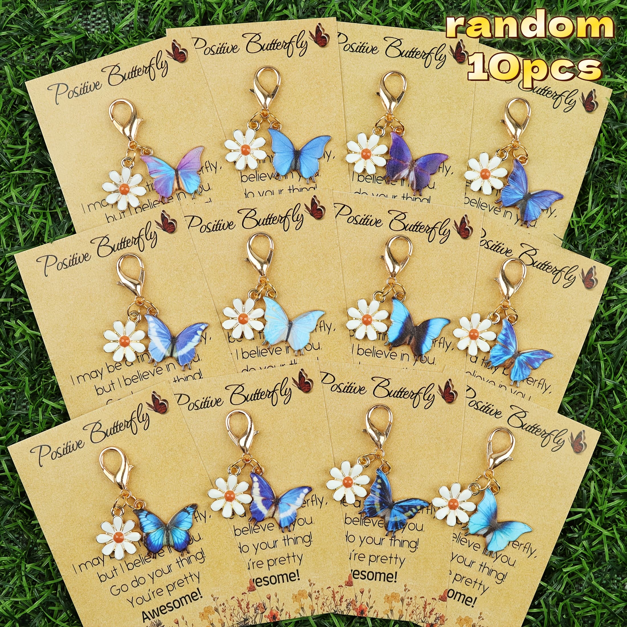 TEMU 10pcs Random Blue Daisy Keychain Set, Diy Bag Clasps And Key Rings, Suitable For Parties, Self-motivation, Making Key Rings As Gifts For , And Daily Key Decoration