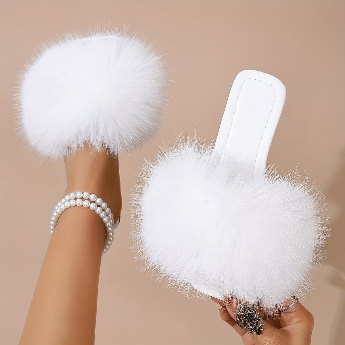 TEMU Women's Summer Fashion Fluffy Flat Slippers, Puffy Outdoor Furry Slippers, Women Shoes