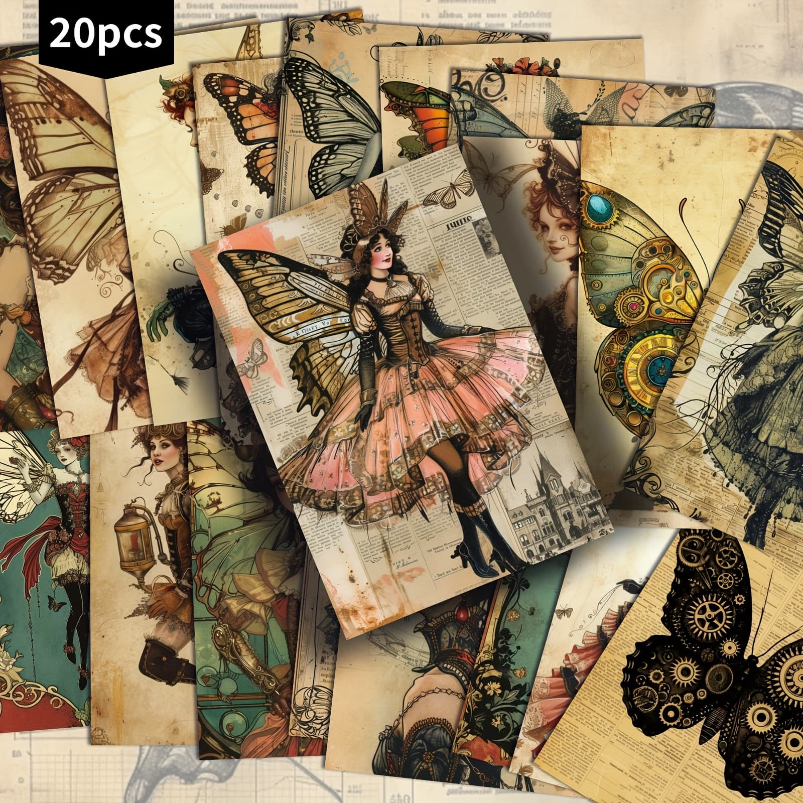 TEMU Set Of 20 Vintage Elf Steampunk Postcards - 4x6 Inches Retro Junk Journal Sheets, Pinup Artwork, Collectible Decorative Cards For Scrapbooking And Craft Projects