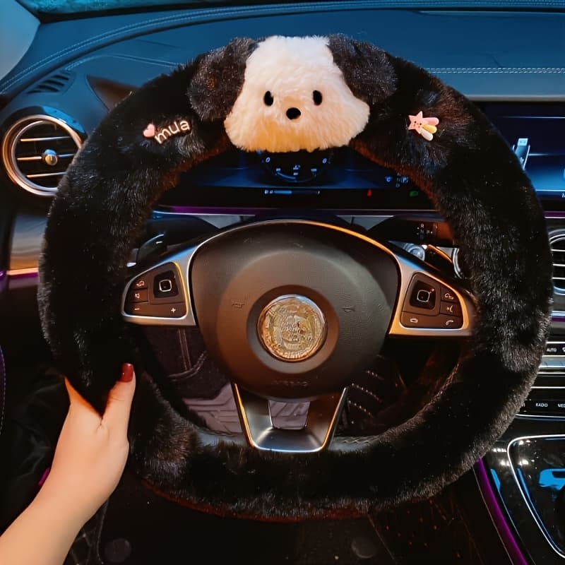 TEMU 1pc Plush Car Steering Wheel Cover - Cute Panda-like & Pomeranian (), Wheel With Durable Non-slip Grip, Compatible With Most & S, Stylish Steering Wheel Access