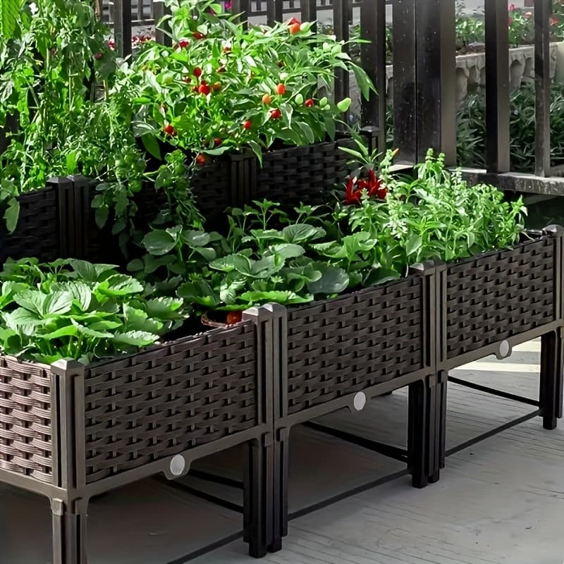 TEMU 3pcs Raised Garden Bed With Legs, Elevated Plastic Planter Box For Outdoor Plants, Flowers, Vegetables And Herbs