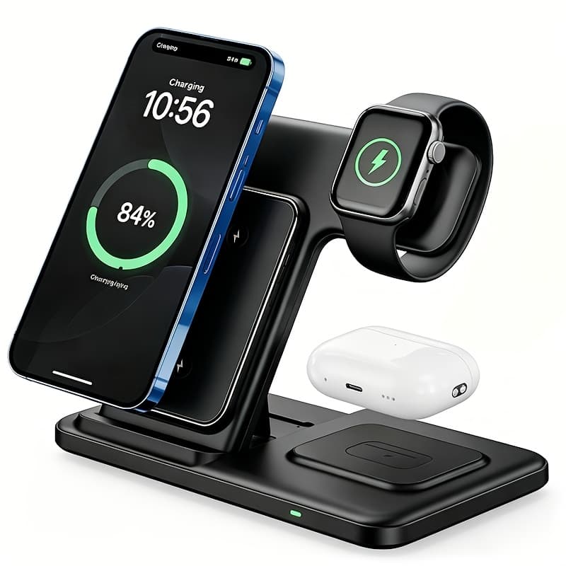 TEMU 3-in-1 Wireless Charging Station, 15w Fast Foldable Stand With Qc3.0 Adapter, Compatible With Iphone 15/14/13/12/11/x/8 Pro Max/pro/mini/plus, Iwatch /8/7/6/5/4/3/2, Airpods 3