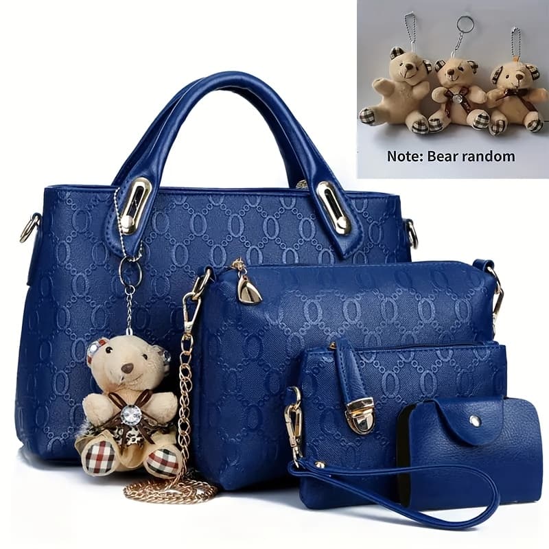 TEMU 4pcs Women's Fashionable Handbag Set, Women's Bag Set, A Pendant Is Included (color And Style Are Random), Very Suitable For Daily Commuting - Large Capacity Bag