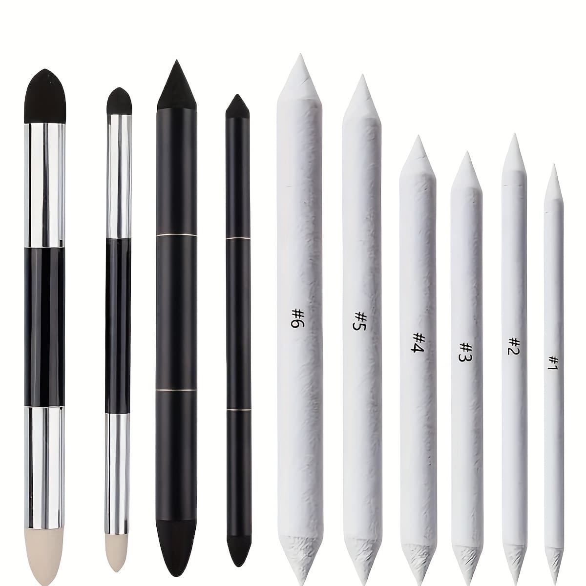 TEMU 10pcs/set Sketching And Detailing Blending , Art Blending Sponge Brushes, Highlighting Blending , Gray Surface Sponge Brush And Paper Brush Set