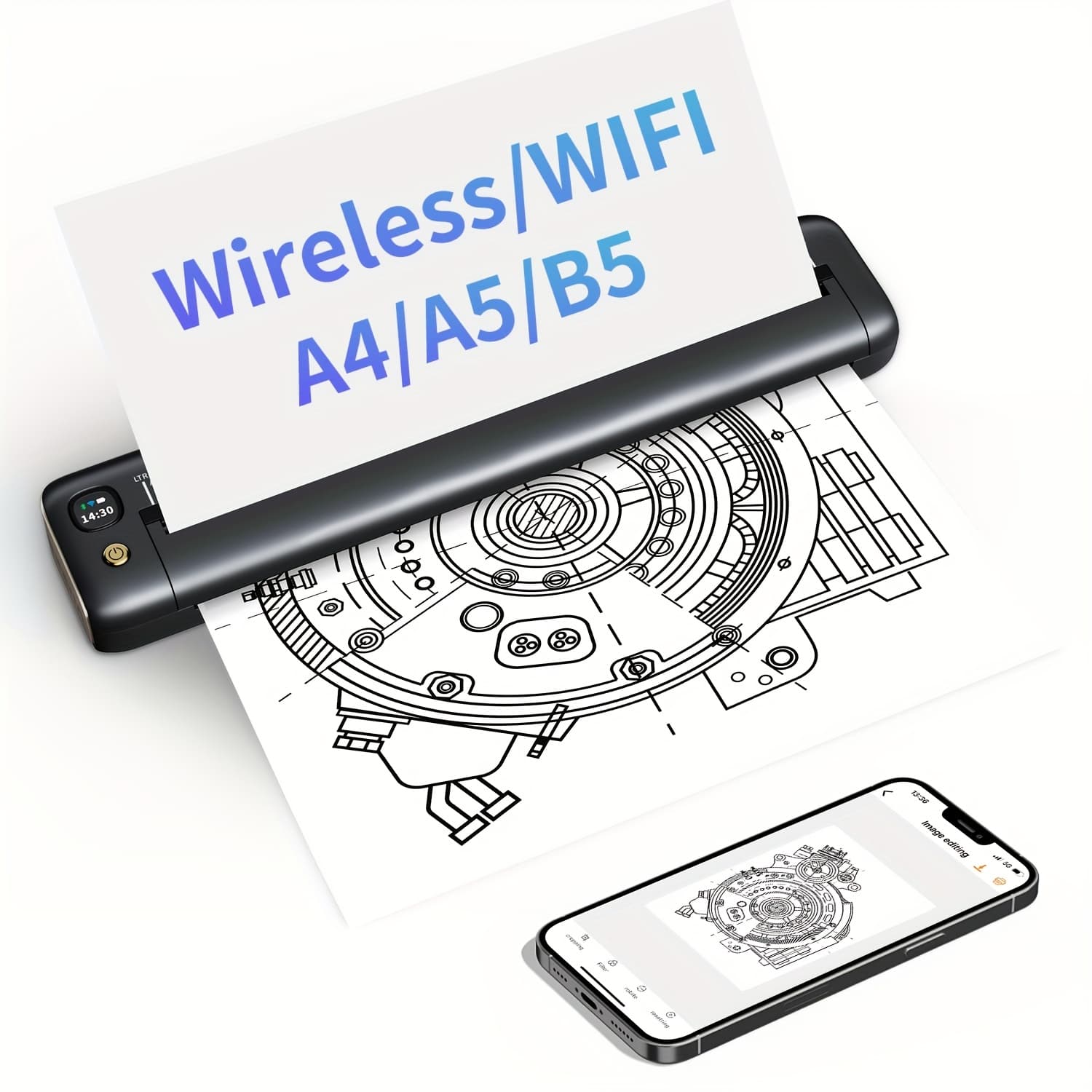 TEMU Wireless Thermal A4 Printer, Portable Inkless Printer For Mobile Travel, Compatible With Laptop And Phone, Gray And Purple