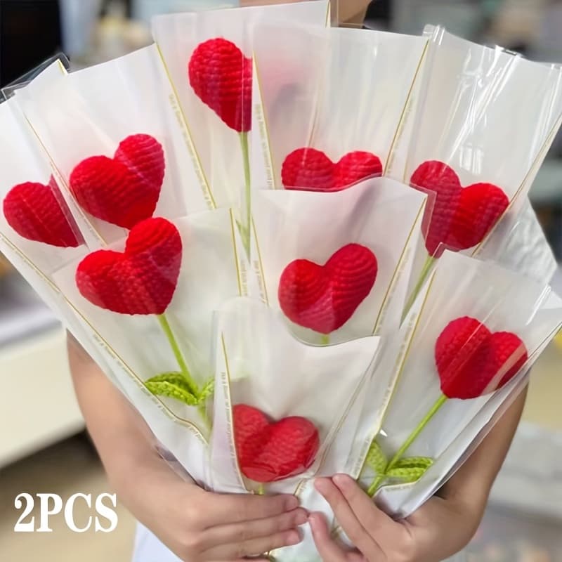 TEMU 2pcs Handmade Knitted Simulation Bouquet Gift For Valentine's Day Gift