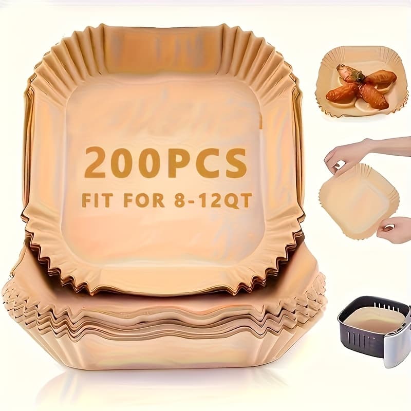 TEMU 200pcs Air Fryer Oil-proof Paper, Suitable For Baking, Roasting, And Microwaving. Single Sheet Design For Easy . Food Grade, Compatible With 8-12qt Air Fryers, Ideal For Home And Commercial Use