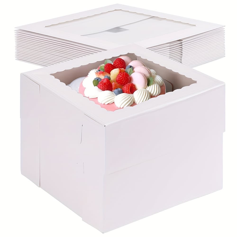 TEMU Tomnk 20pcs 8x8x8in Cake Boxes With Windows, Cajas Pasteles For Cake, Used To Store Cakes, Bread, Biscuits, Desserts, For Birthday Party, Wedding And Father's Day