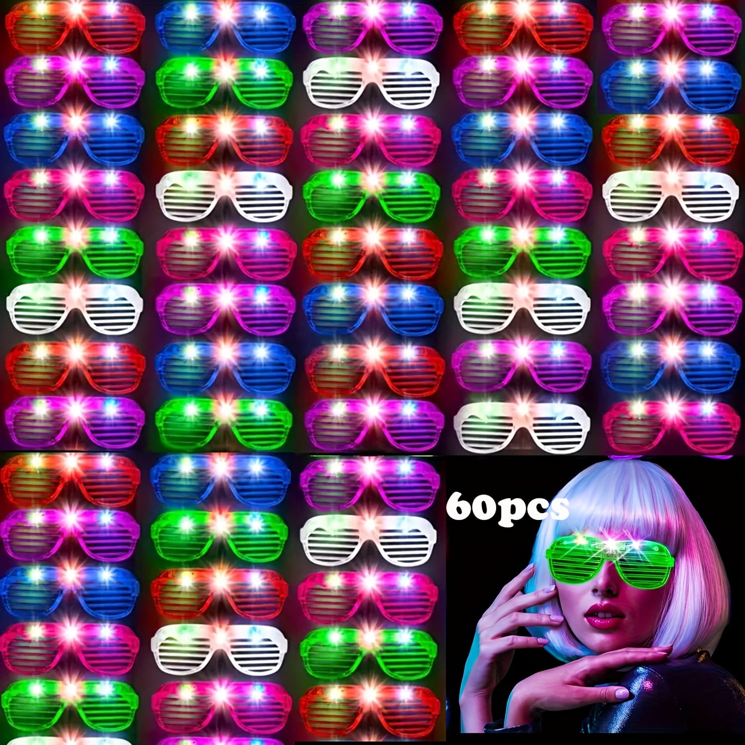 TEMU 60pcs Led Glasses, Colorful Light Up Glasses With 3 Light , Glow In The Dark Party Supplies, Glow Glasses For Rave Party, Wedding, Birthday, Concert, New Year, Carnival