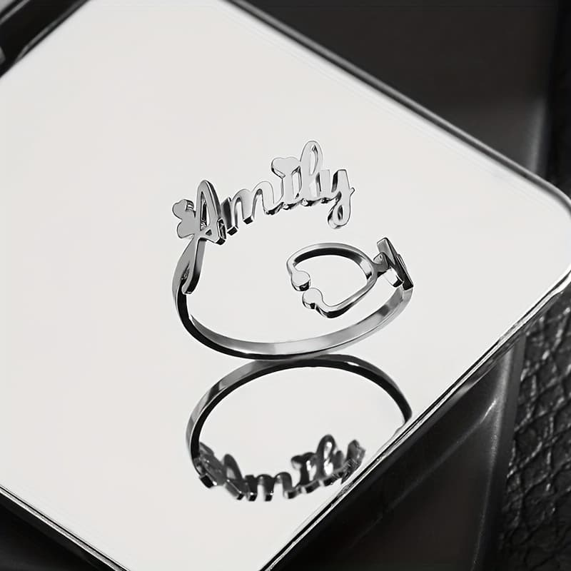 TEMU Stethoscope Custom Name Ring For Women, Stainless Steel Jewelry, Heart-shaped Letter Ring, Valentine's Day Gift