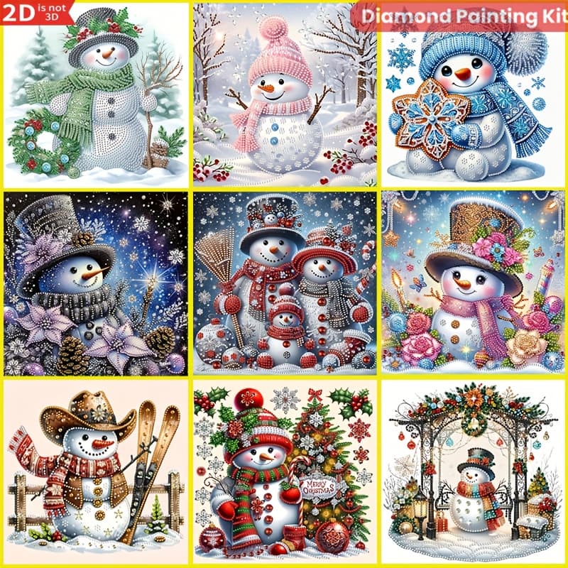 TEMU 2d/flat Handmade Diamond Painting -random 1pc 9 Styles, 5d Discount Diamond Painting Kit, Christmas Theme Design Creative Christmas Snowman, Unique Irregular Shaped Diamonds