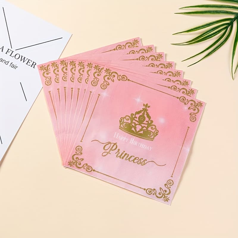 TEMU 20-piece Princess-style Pink Crown Napkins