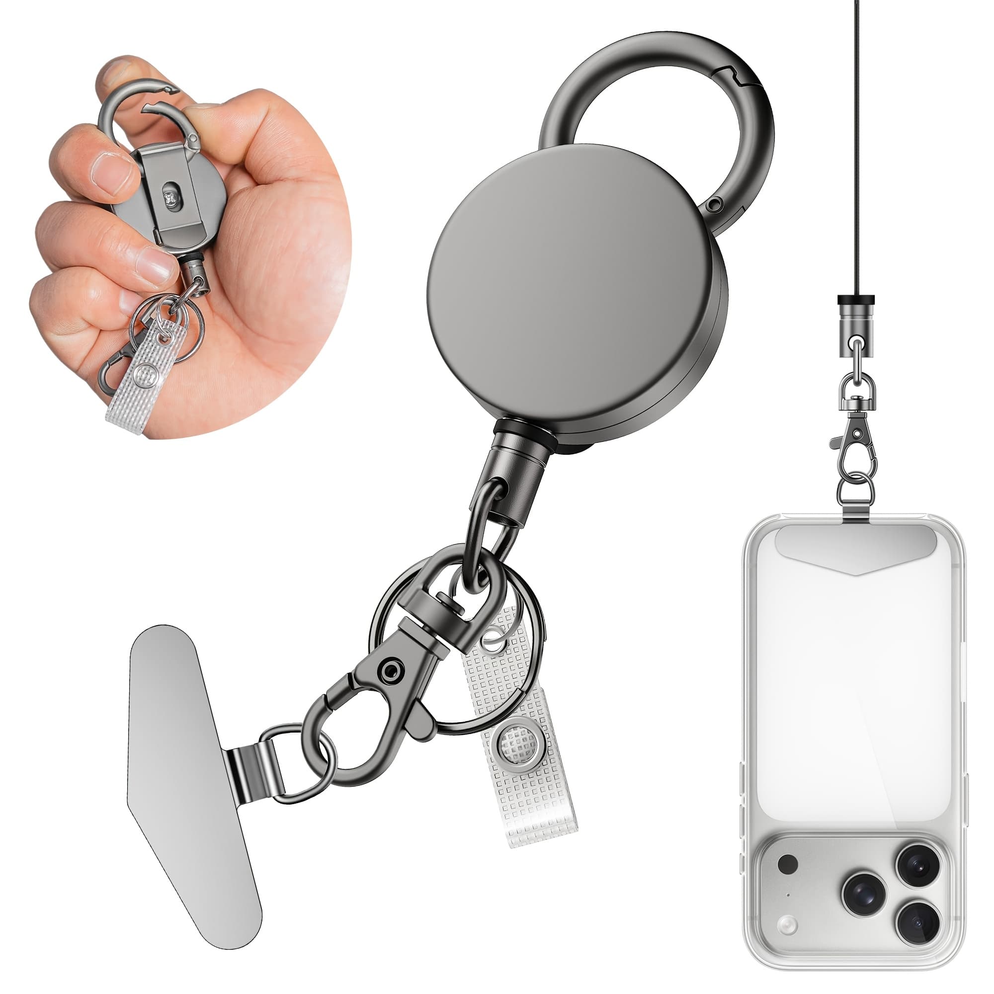 TEMU Retractable Cell Phone Lanyard, Heavy Duty Metal Anti-theft Phone Tether With Belt Clip Carabiner, Universal Anchor