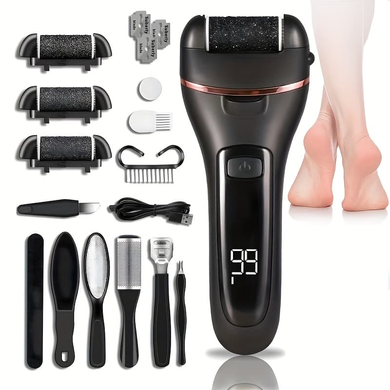 TEMU Electric , Foot Remover, Usb Rechargeable, Full-body Washable Wet And Dry, Multi-speed Digital Display, With 10pcs Manual Pedi Set, Send , Mothers Ideal Gift For Daily Foot !