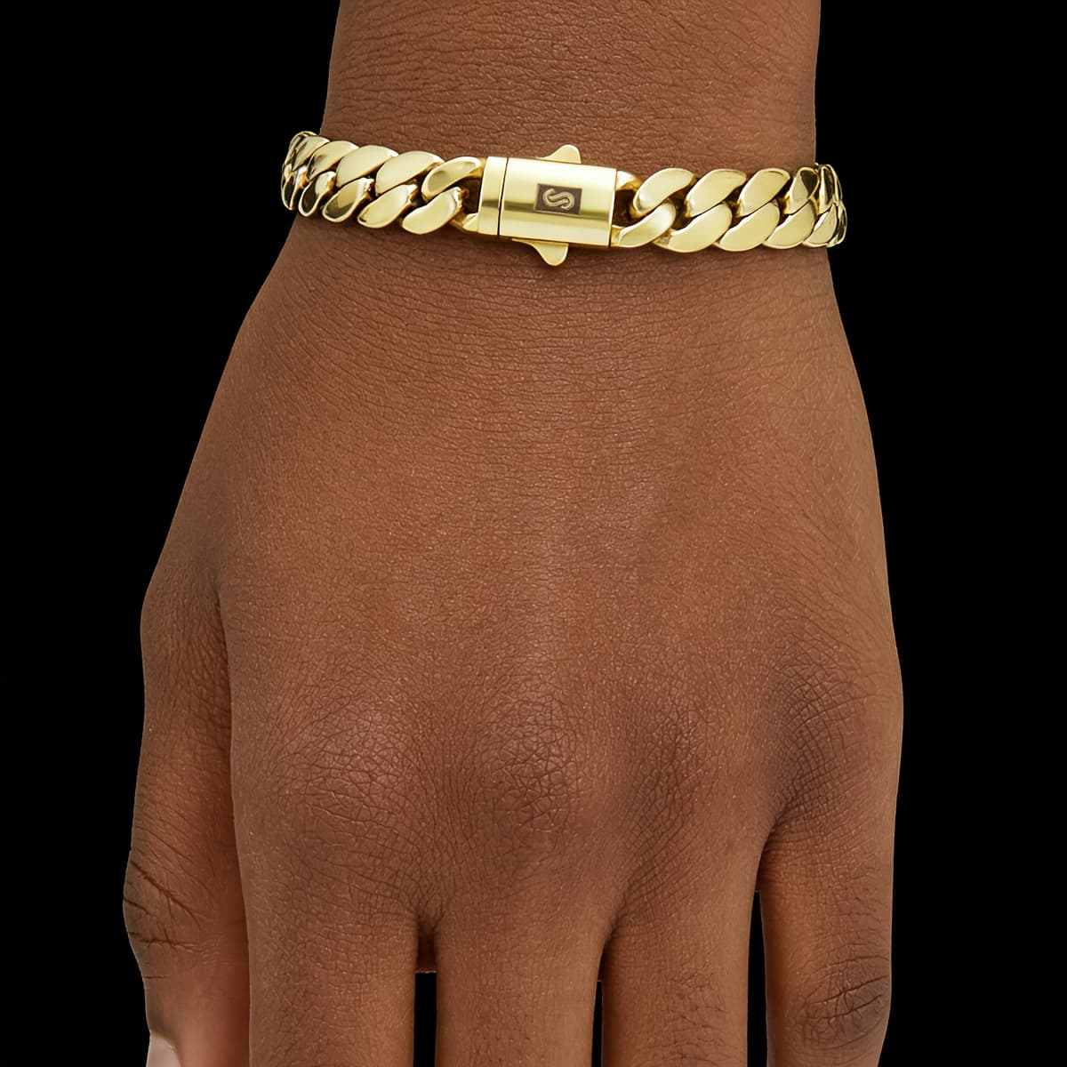 TEMU 1pc An 8mm Wide Bracelet For Men, Featuring A 14k Gold Plated Stainless Steel Cuban Miami Chain In A Stylish Fashion Statement