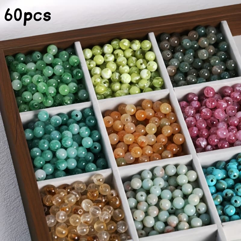 TEMU 60-piece Mixed Color Resin Smudge Beads 8mm, For Diy Resin Jewelry Making, Necklace Bracelet Accessories, Phone Strap, Bag Charm Crafting Supplies