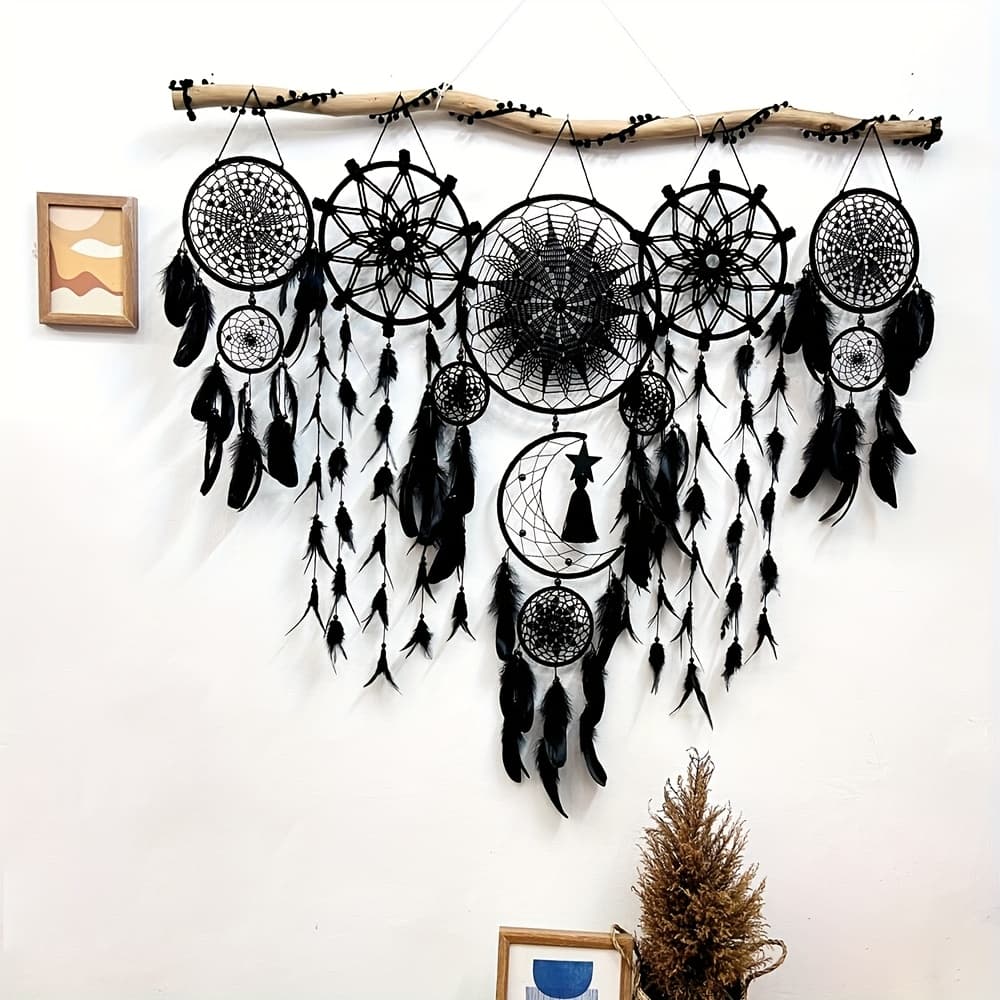 TEMU 5pcs Of Hand- Pendants, Feather Dreamcatcher Tapestry, Room Decorations, Classroom Pendants, Room Wall Decorations, Halloween And Christmas Gifts(not Including The Wooden Stick)