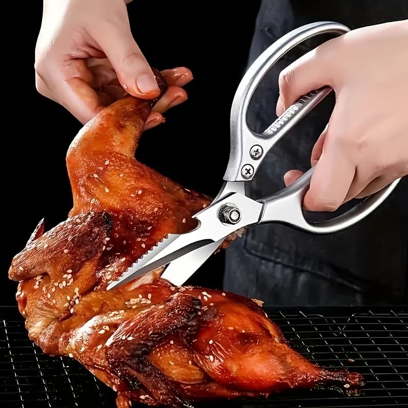 TEMU 1/2pcs 8.5-inch Hard Aluminum Scissors For Multifunctional Stainless Steel Professional Chicken Bone Scissors With Printed Structure