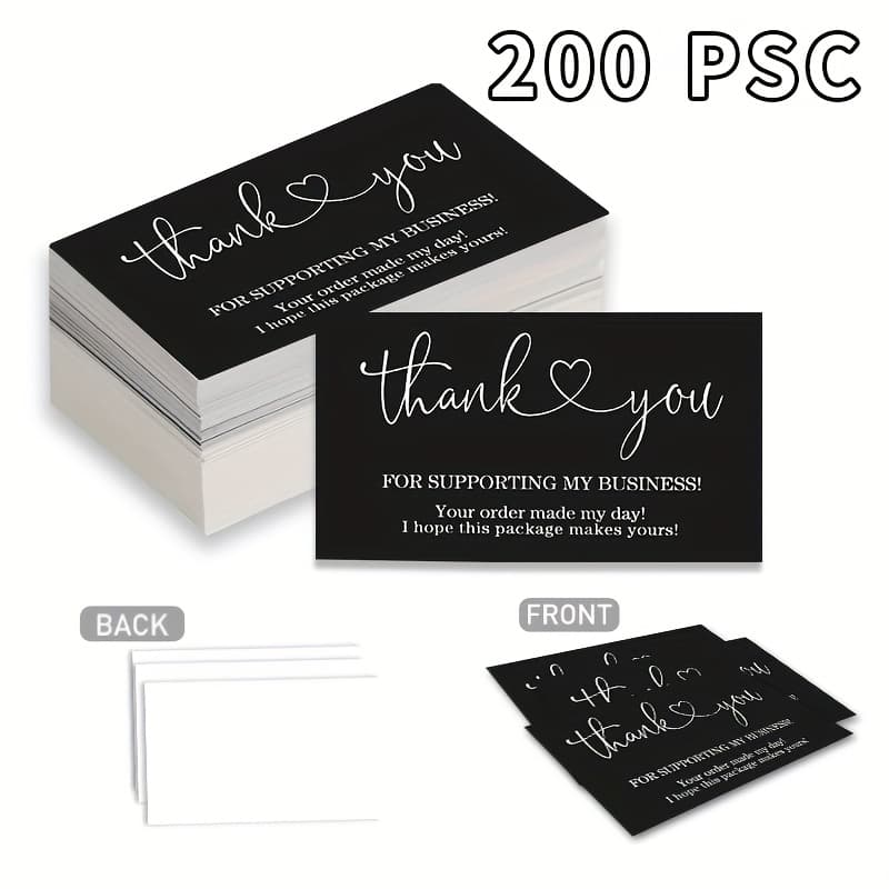 TEMU 5 Types Of 200 Black Thank-you Cards Each, Thank-you Cards, Suitable For Online Retailers, Business Supplies, Stores, With The Reverse Side Write