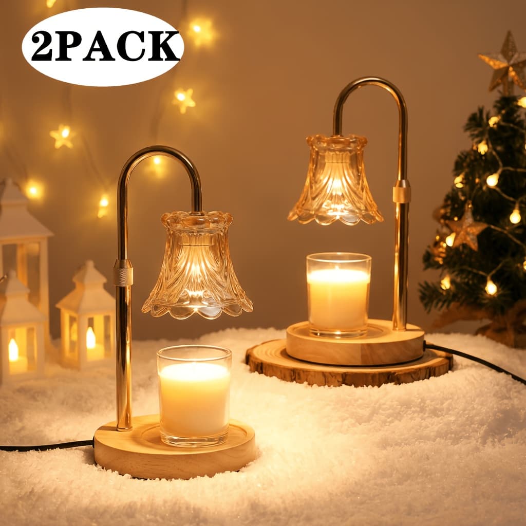TEMU 2-pack Flower Candle Warmer Lamp, Adjustable Height, With Timer Dimmer, Room Decor Wax Melt Warmer For Scented Wax, Gift For Mom (no Bulb Included)