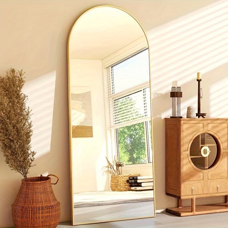 TEMU Idle Way 59x16 Arched Full-length Mirror, Vertical Or Tilted Full-length Mirror, Aluminum Alloy Thin Frame, Suitable For Room, Golden
