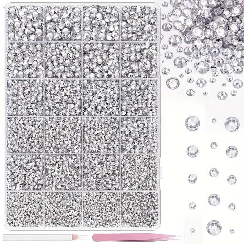 TEMU New 24-grid 16000pcs Handmade Resin Rhinestones, 2-6mm Mixed Size Non-hotfix Flatback Gems, Crystals For Diy Crafts, Clothing, Cups, Shoes, Fabric, And Nail Art