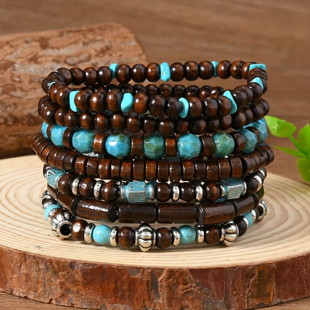 TEMU -piece Wooden Bead Bracelet Set, Men's Bracelet Collection