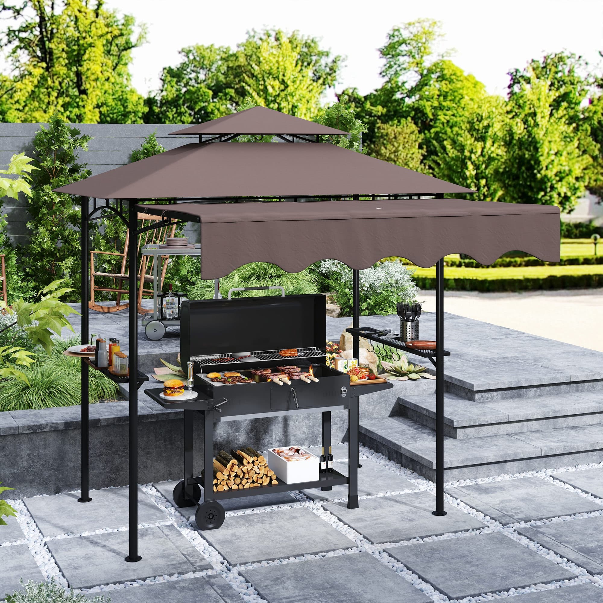 TEMU Outsunny 8-foot By 5-foot Grill , Two-tiered Bbq , Brown