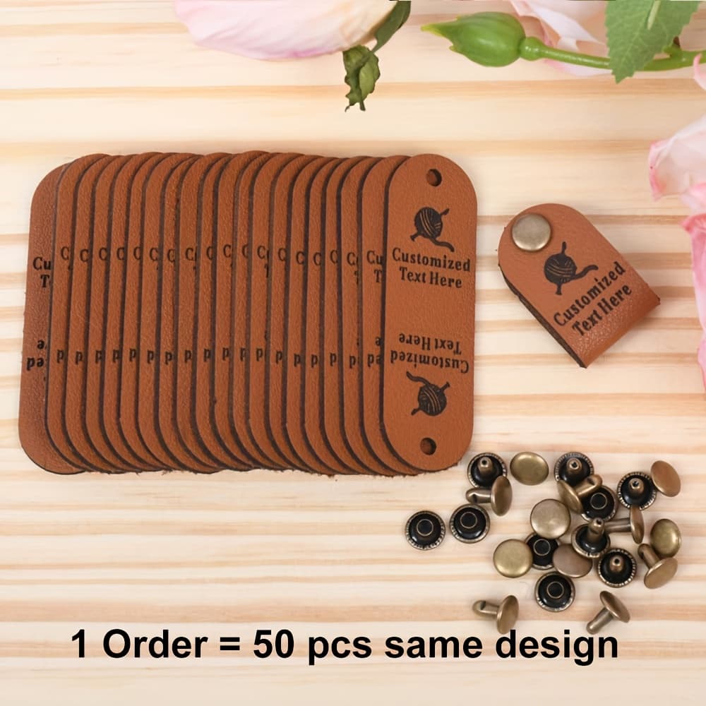 TEMU Back To School 50pcs Customized Faux Leather Tags With Metal Eyelets And Screws - Circular Craft Labels For Knitting Projects, Wallets, Jeans, And Bags