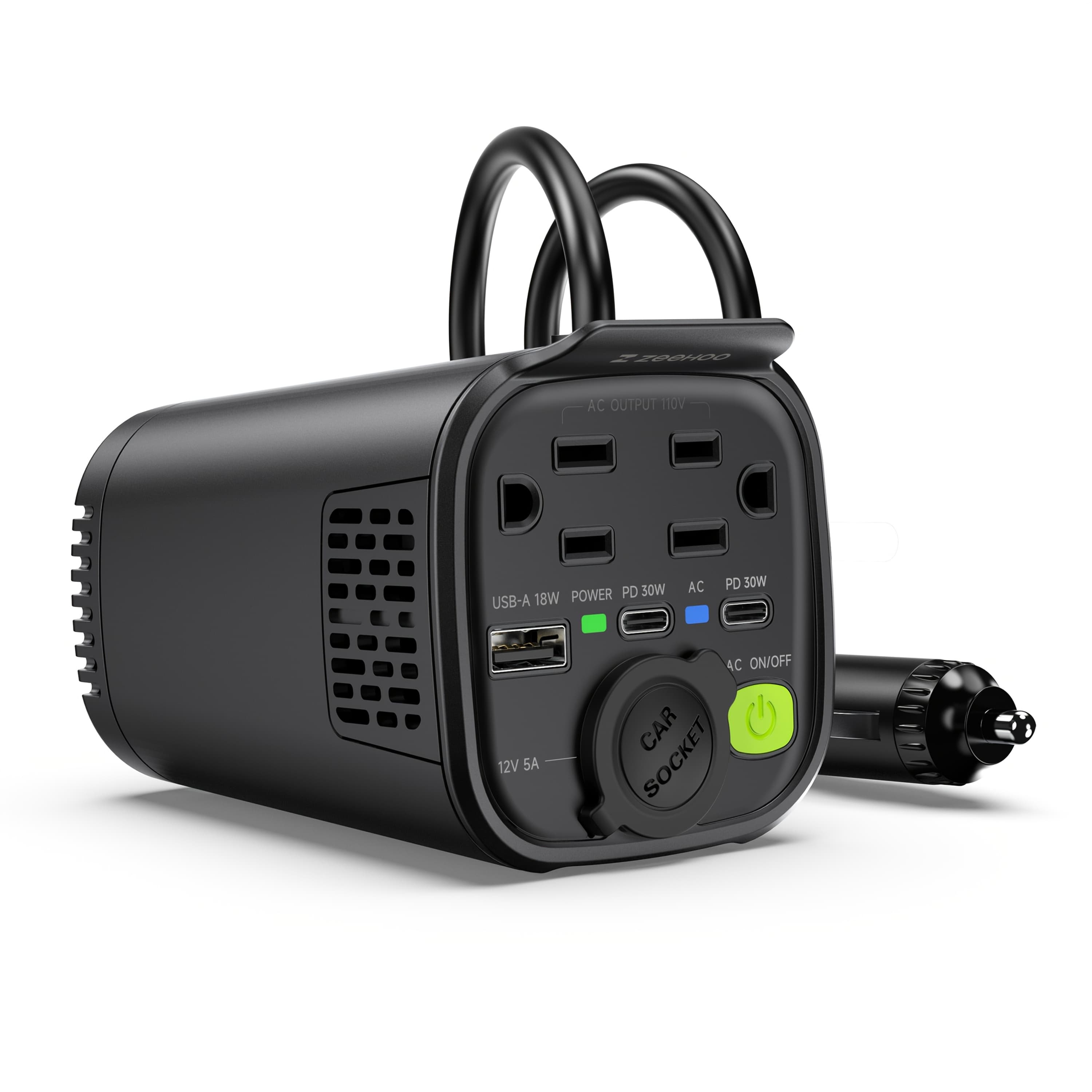 TEMU 150w Car Power Inverter, Cup Holder 12v To 110v Car Plug Adapter Outlet Converter For Vehicles With 2 Ac Outlets, 1 Usb/2 Type C Charging Ports, 1 Lighter Socket For Laptop Computer
