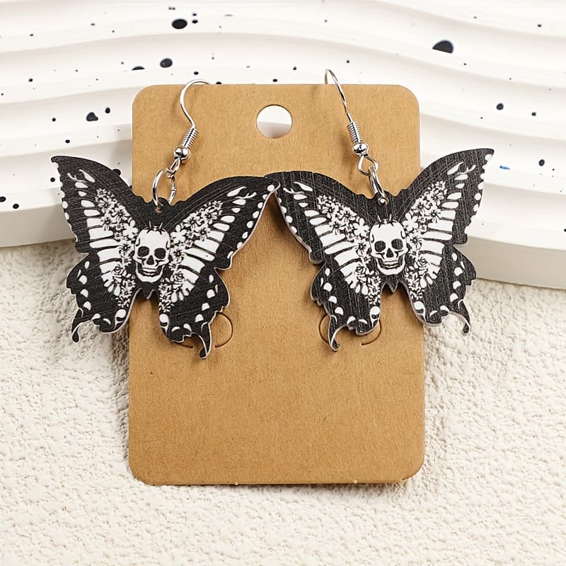 TEMU 1 Pair Of Halloween Black And White Skull Women's Acrylic Earrings, Gothic Style, Halloween Jewelry, Suitable For Vacation And Gifting, Celebrating Festivals, Unique Jewelry