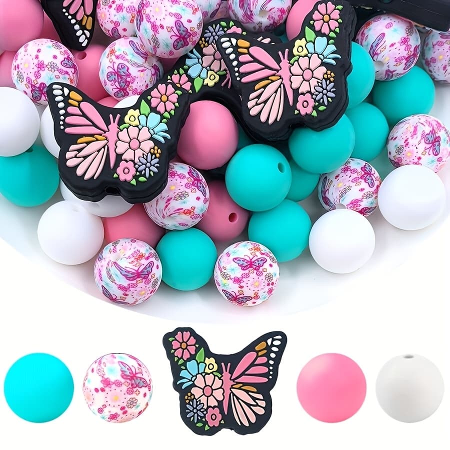 TEMU 50 Silicone Bead Set - Handmade Beaded Set For , Keychains, Pen Ornaments And Chain Accessories - Bracelet, Necklace Pendant Creation Of Decorative Beads - Mosaic Free, Silicone Material