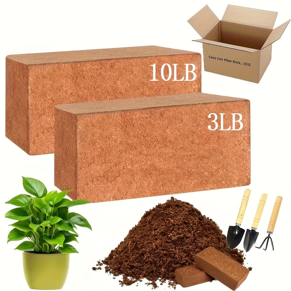 TEMU 3lb/10lb+3pcs Garden Practical Tools Of Coconut Coir Planting Bricks (with Soil) - Reusable, Suitable For Vegetables, Flowers And Herbs - Coconut Coir Substrate For Indoor And Outdoor Gardening