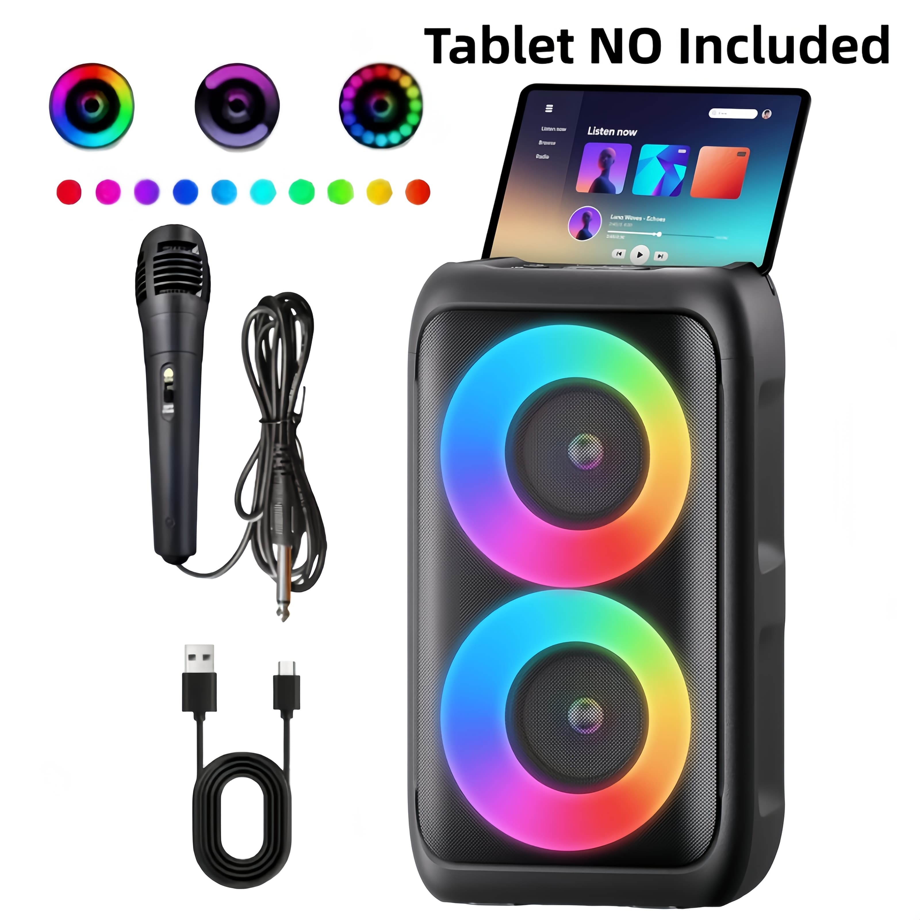 TEMU Wireless Led Speaker With Microphone, Large , Portable Stereo Speaker, Suitable For Outdoor Square Dancing, Park Performances And .