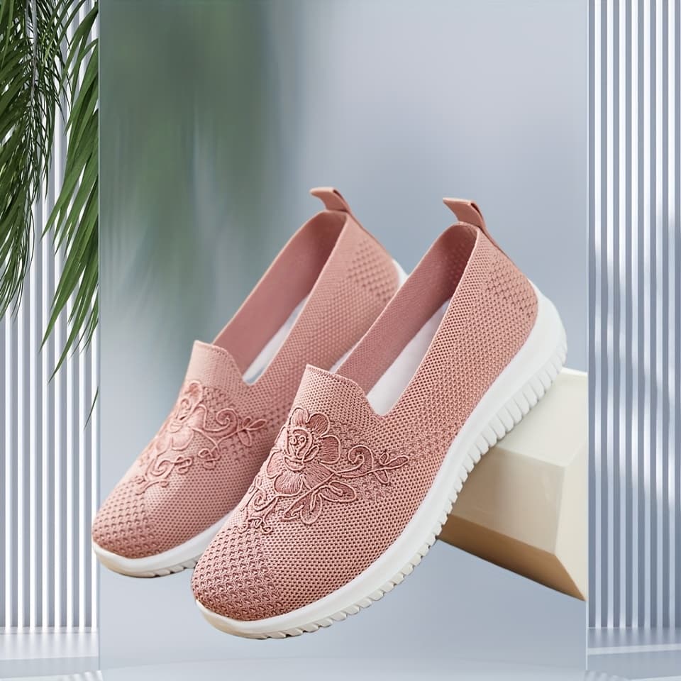 TEMU Women's Breathable Hollow Flat Shoes, Shallow Mouth Flower Solid Color Mesh Shoes, Fashionable Lazy Shoes